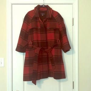GAP plaid wool coat with tie waist